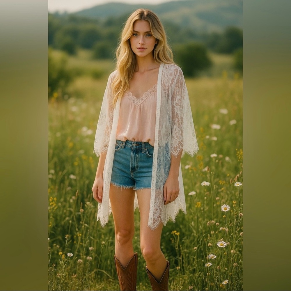 Paper Tee Lace Cardigan in White